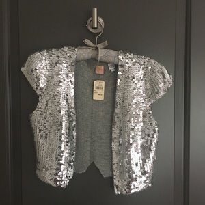NWT Silver sequin short sleeve shrug/bolero Sz S